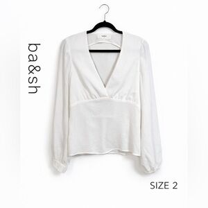 ba&sh White Long Sleeve V-Neck Open Back Blouse Size 2 Shirr Back Detail